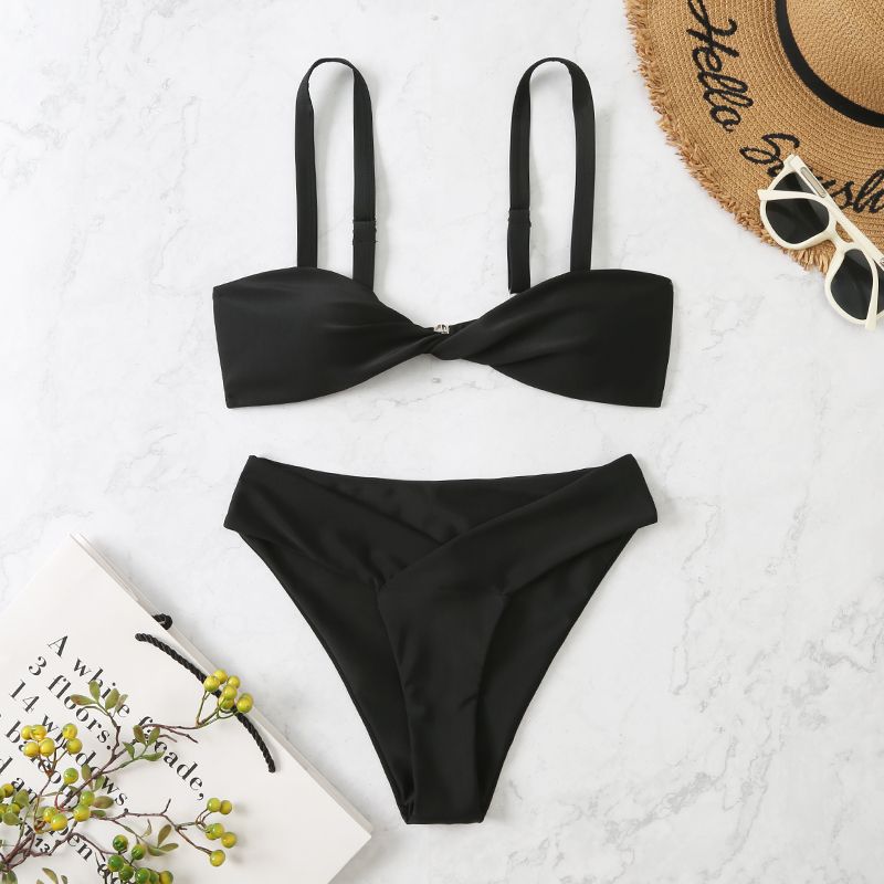 Traje de baño bikini sexy de color sólido a la moda para mujer
