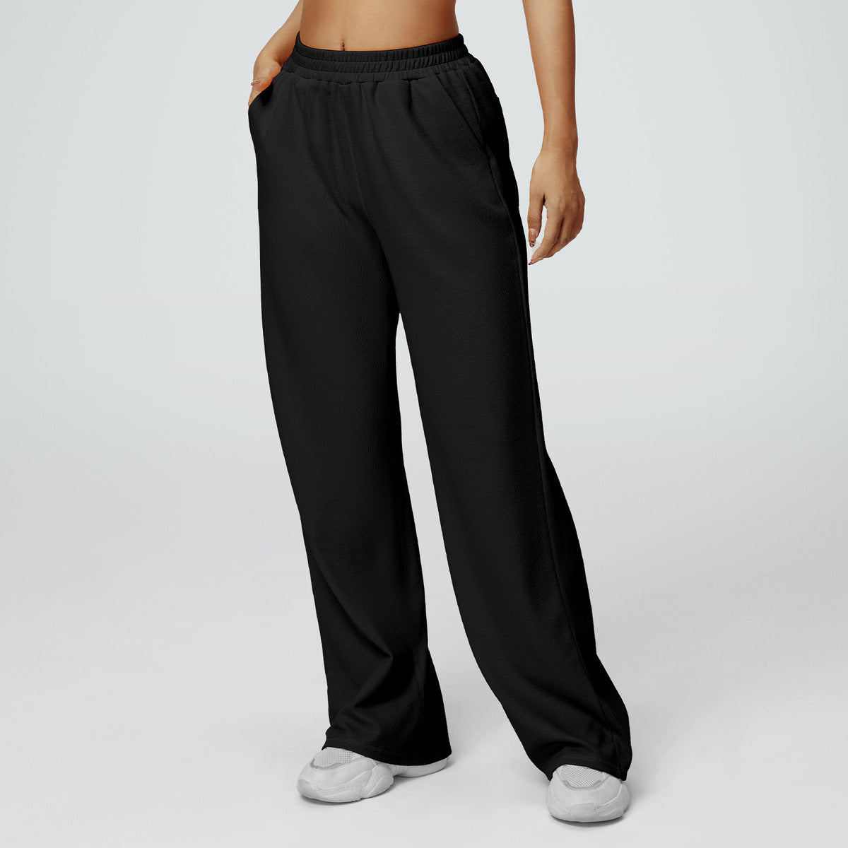 Pantalon de sport décontracté taille haute à jambes larges pour femme en coton
