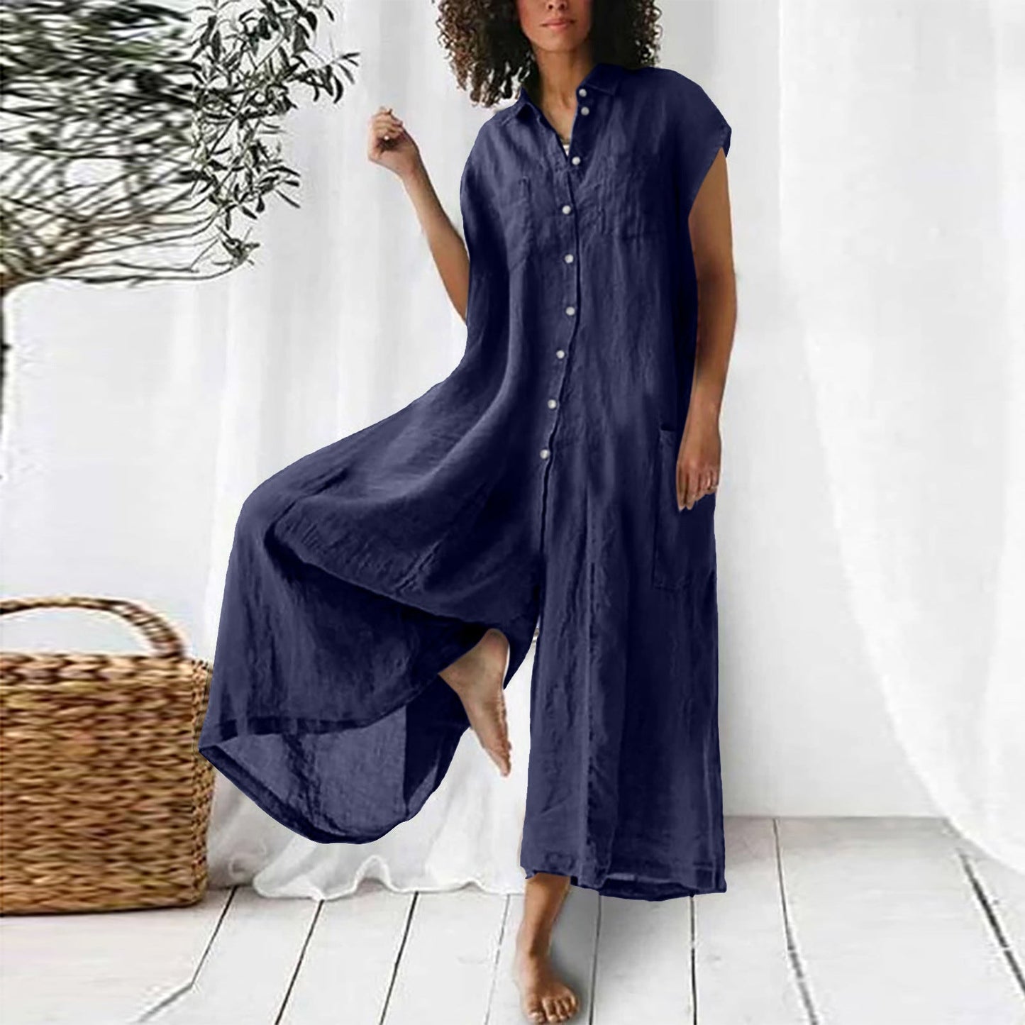 Combinaison en lin décontractée et confortable pour femme