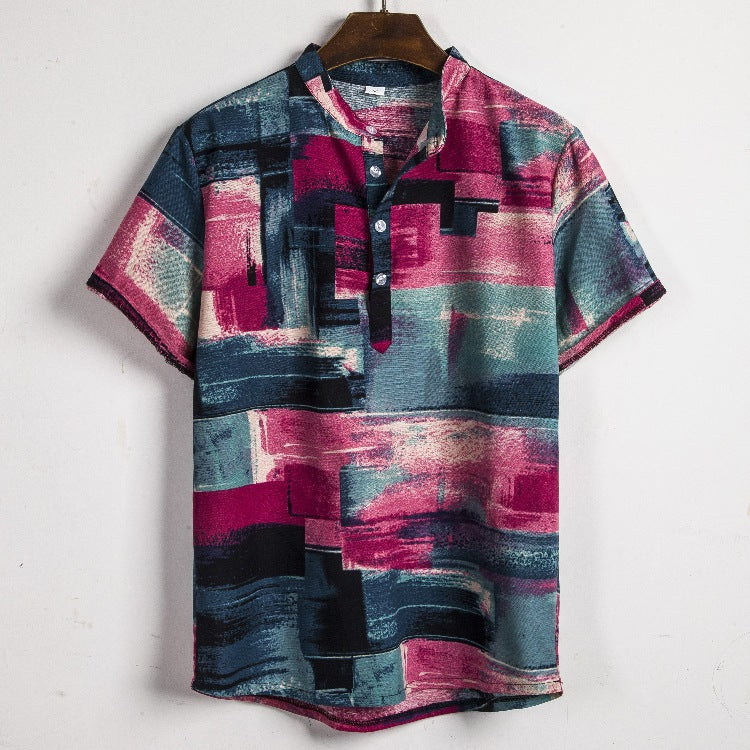 Camisa informal de vacaciones para hombre con estampado de flores diminutas en 3D