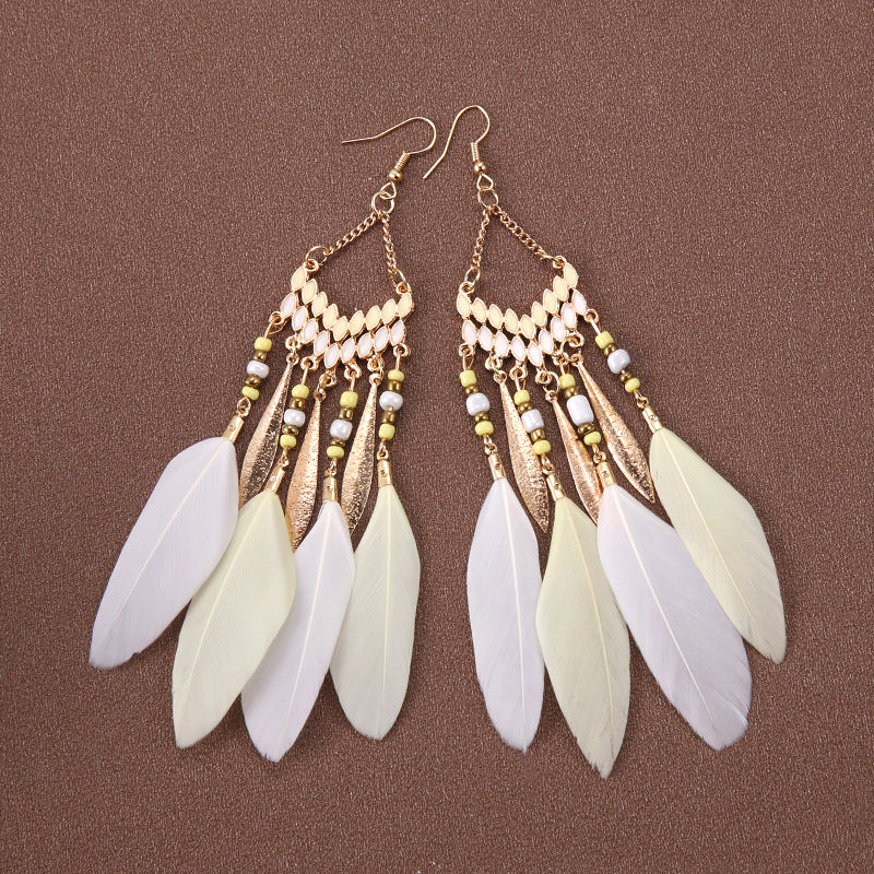 Bohemian Ethnic Style Retro Tassel Feather Earrings