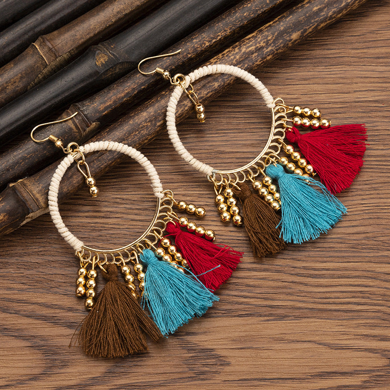 Pendientes con borlas retro de estilo étnico bohemio