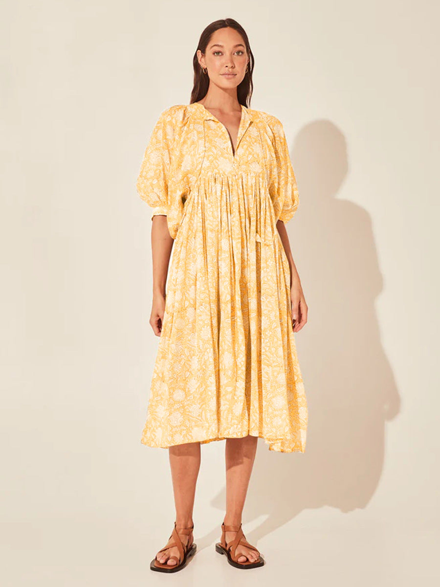 Summer Floral Print Women Loose Casual Boho Dress