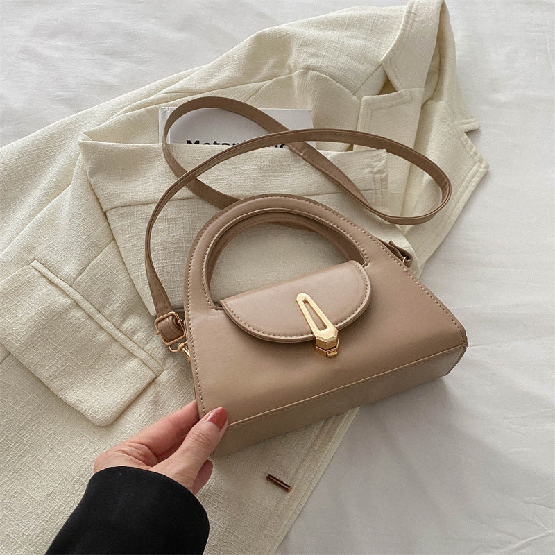 Bolso de hombro con hebilla metálica de color liso para mujer - Estilo cuadrado pequeño
