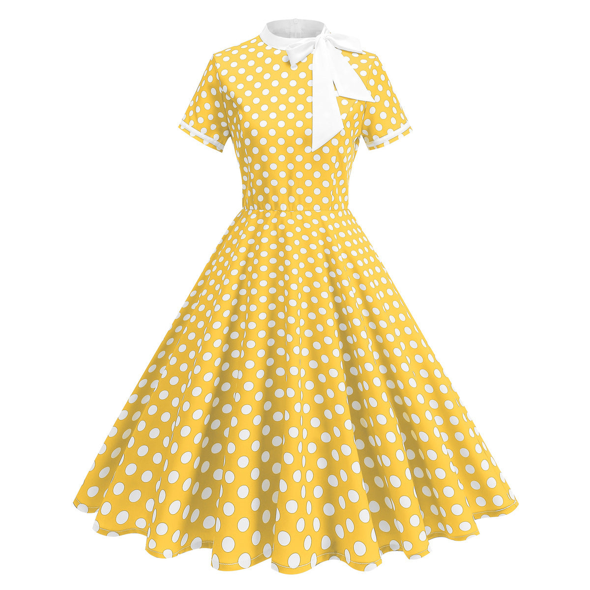 Women Fashion Elegant Color Contrast Wave Dot Dress