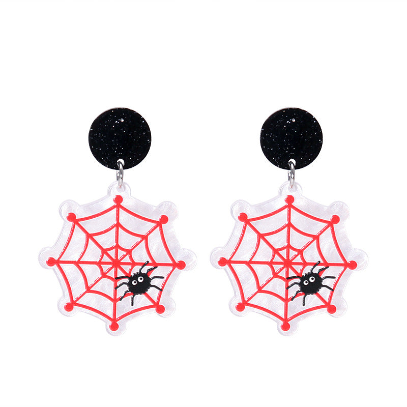 Pendientes acrílicos de Halloween con forma de calabaza y gato para mujer