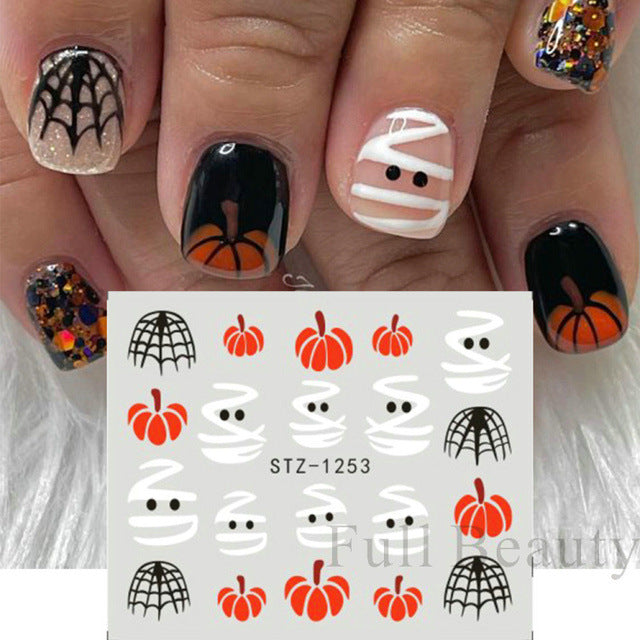 Autocollants pour ongles motif crâne et feuille d'érable pour femme, mode Halloween