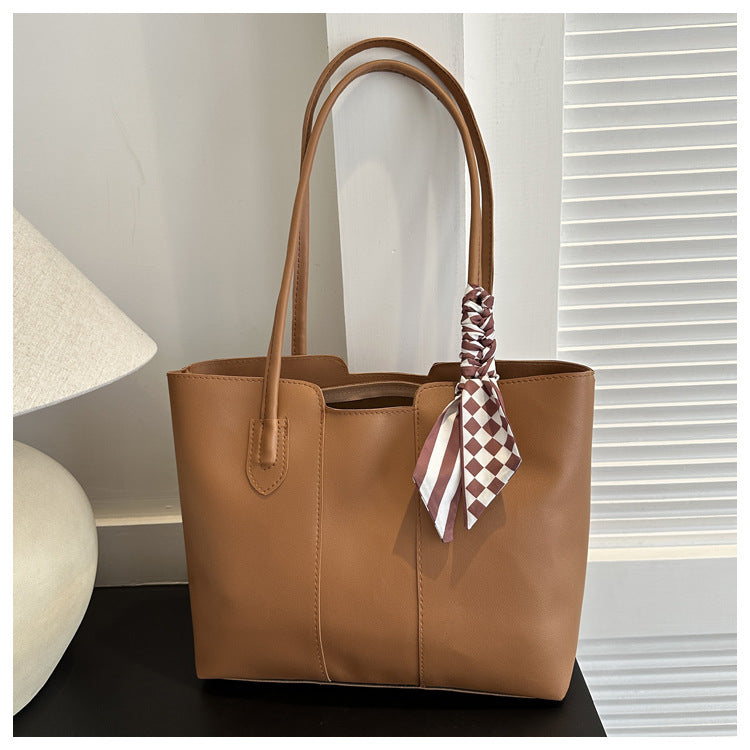 Women Summer Fashion Silk Scarf PU Tote Bag