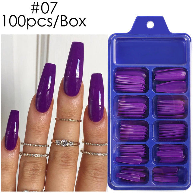 Uñas postizas con diseño de caja azul y pegatinas completas para usar en ballet largo