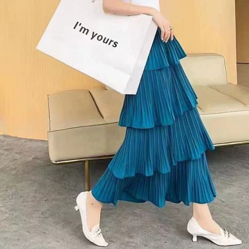 Women Casual Ruffle Chiffon High Waist Skirt Fashion