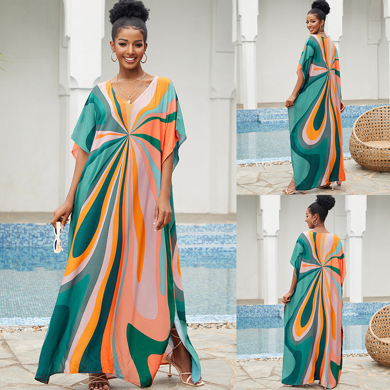 Women Casual Vacation Beach Tie Dye Butterfly Swimwear Cover-Ups
