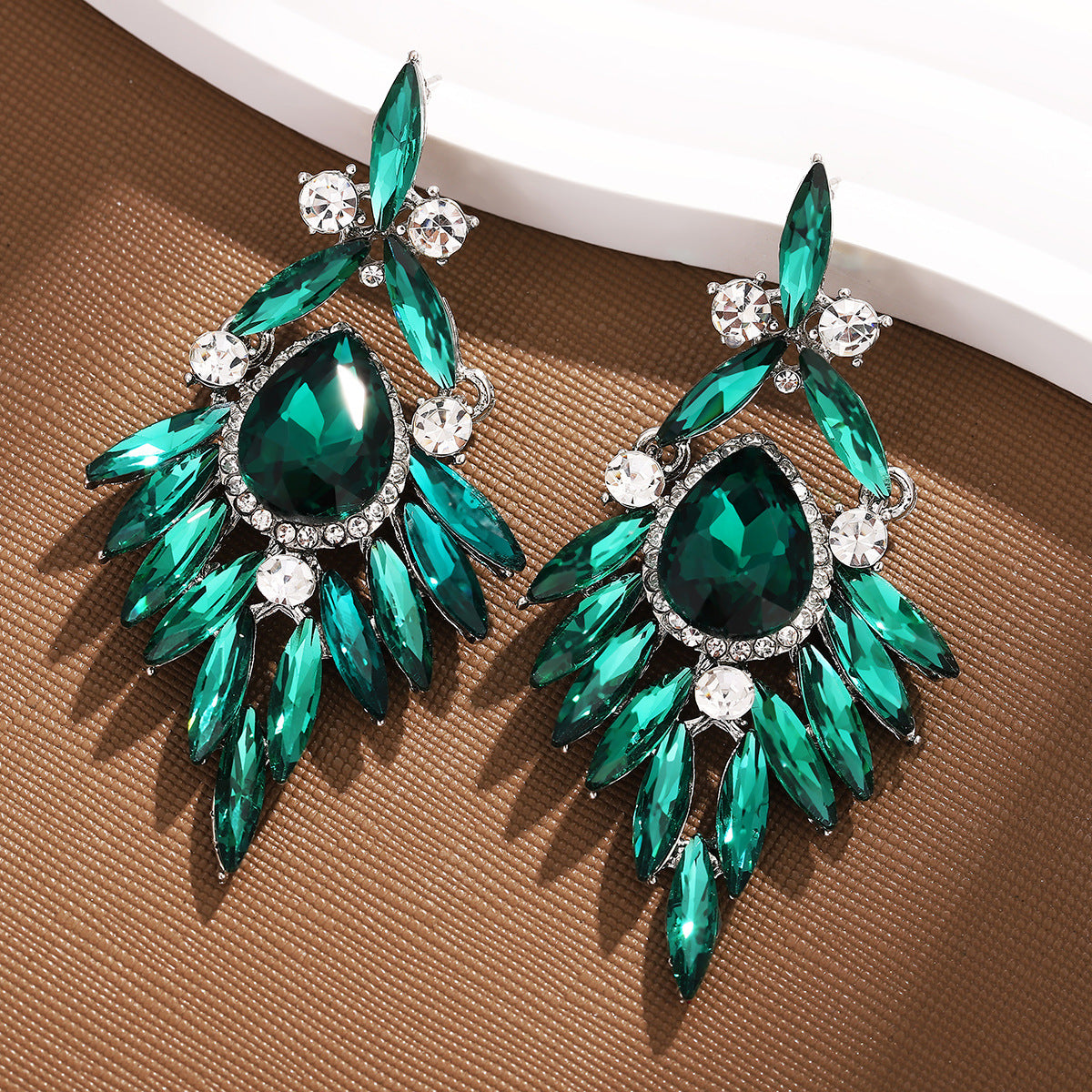 Pendientes de borlas ovaladas exageradas con diamantes de imitación y estilo geométrico para mujer