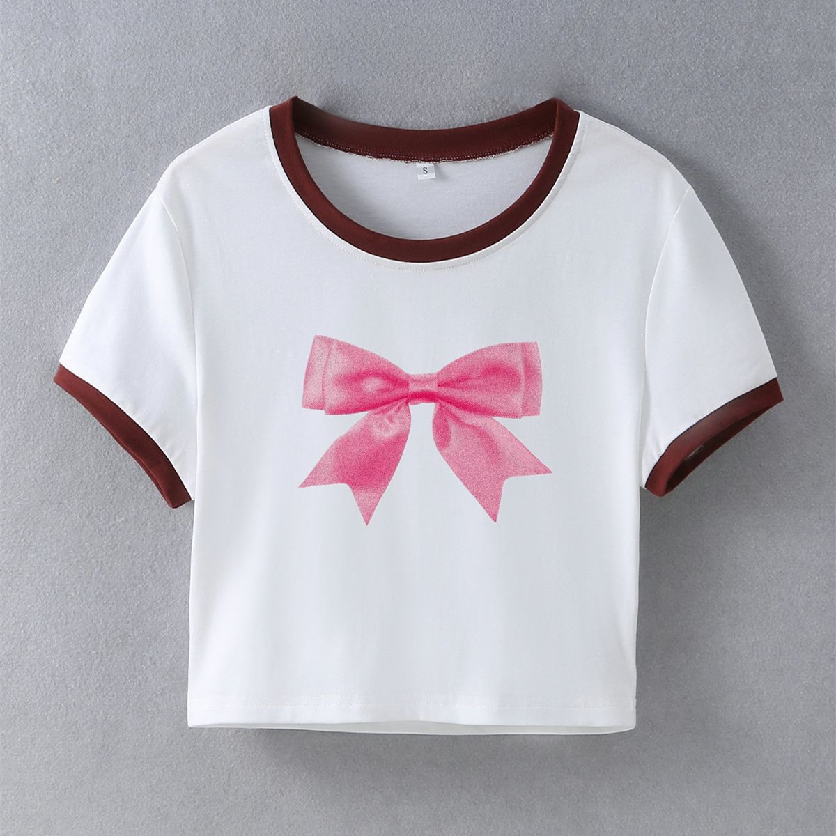 Camiseta corta con lazo de moda urbana para mujer, jersey de manga corta