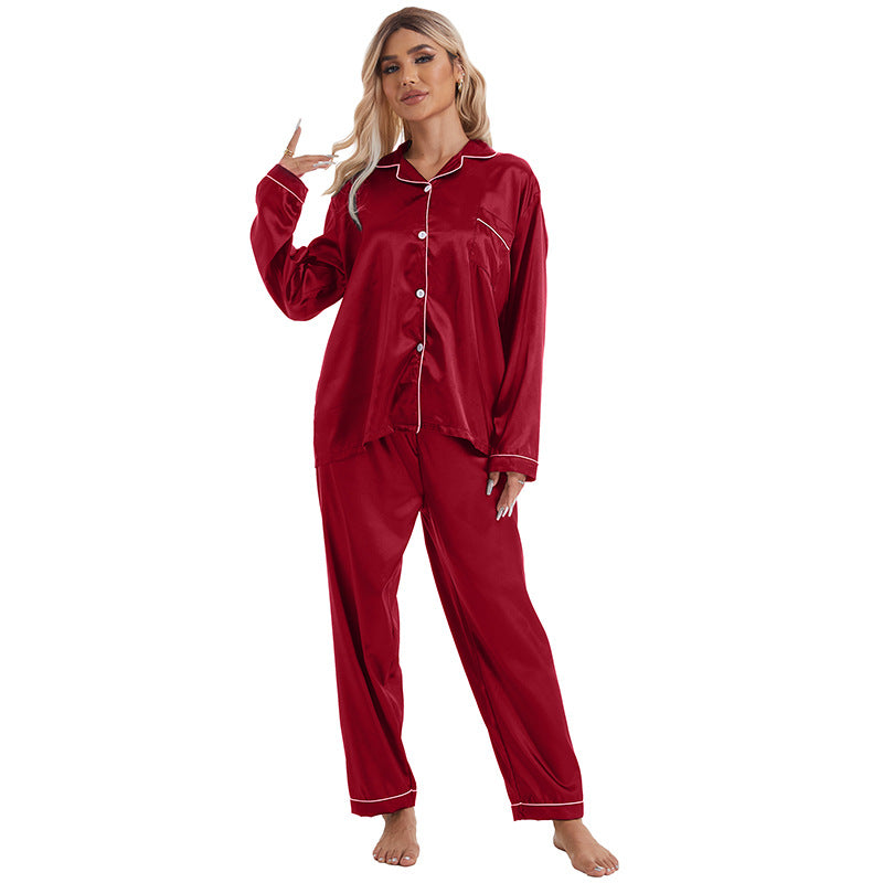 Ensemble pyjama simple et décontracté à manches longues en soie glacée pour femme