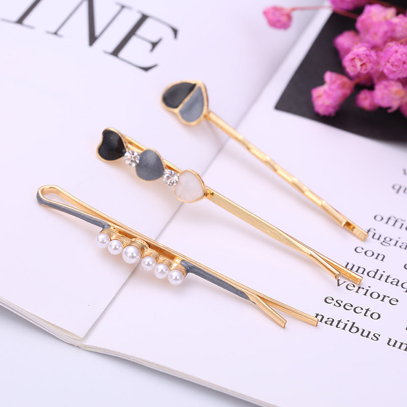 Women Fashion Round Multicolor Beads Rhinestone Hairpin Set
