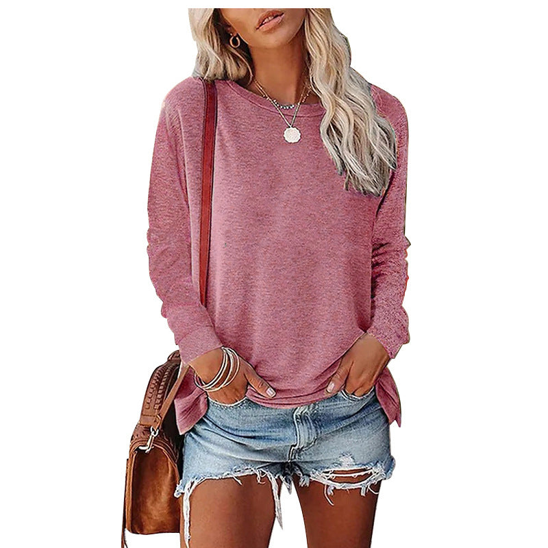 T-shirt ample à manches longues et col rond pour femme