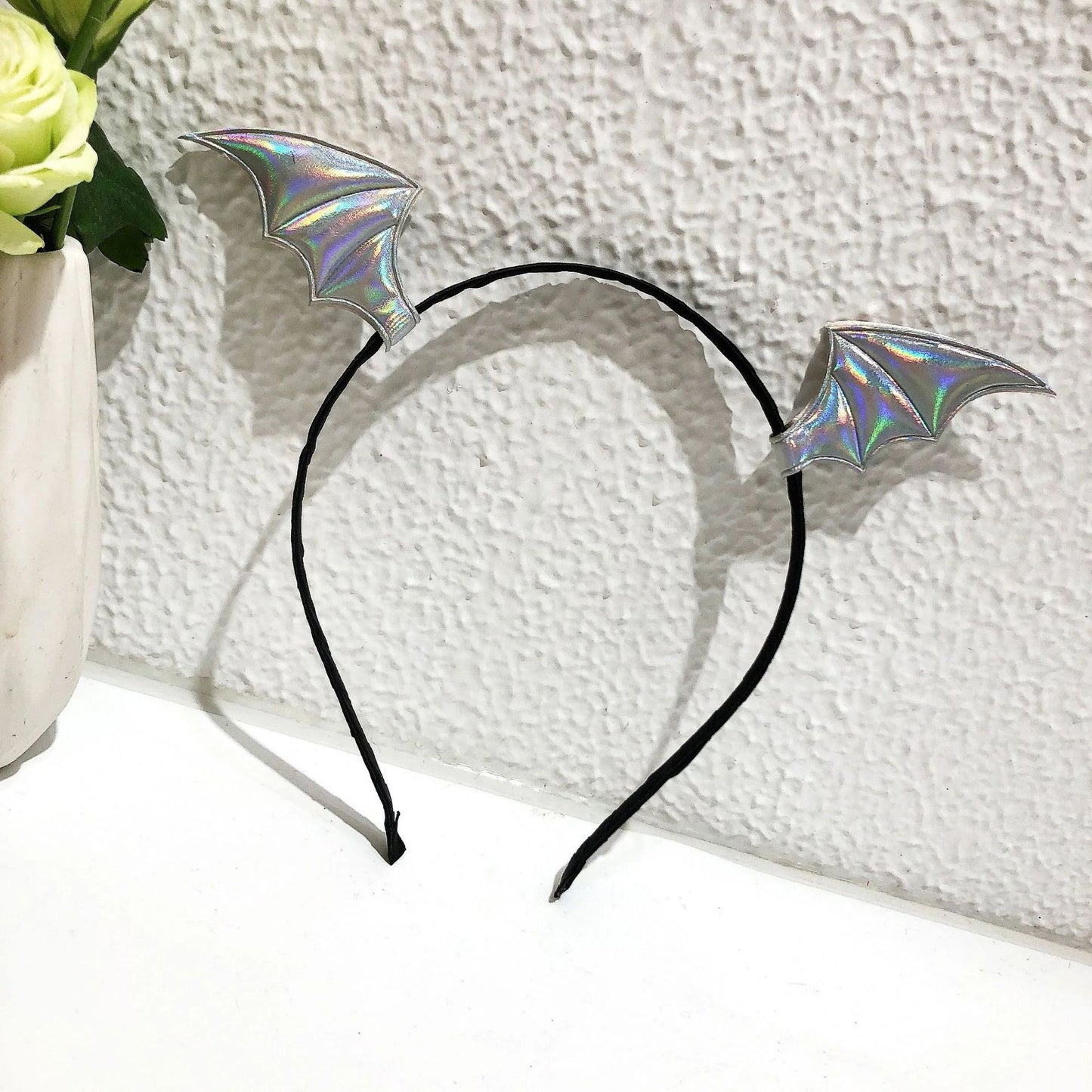 Diadema de murciélago con alas y orejas de diablo para Halloween para mujer