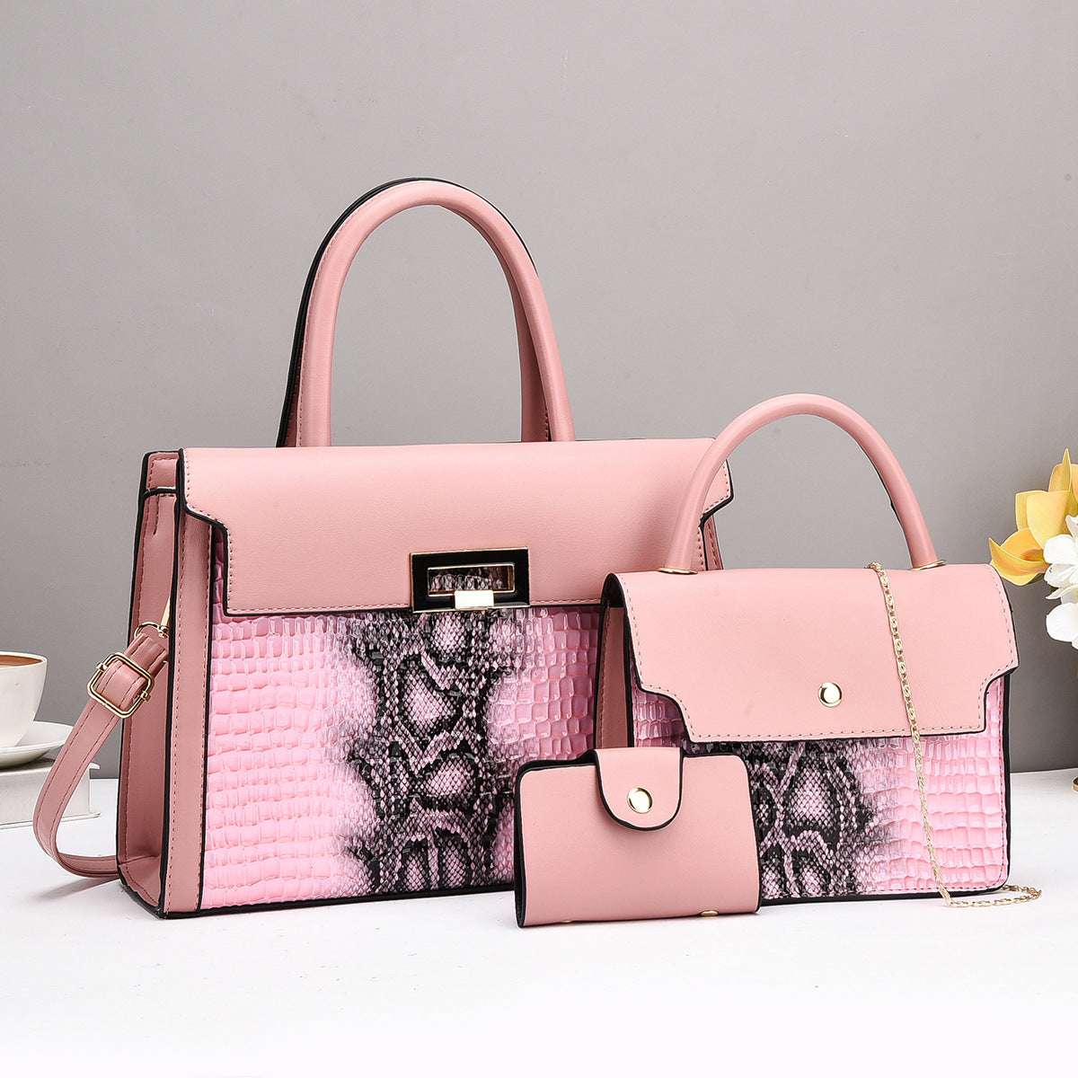 Crocodile PU Women Portable Shoulder Bag Three-Piece Set