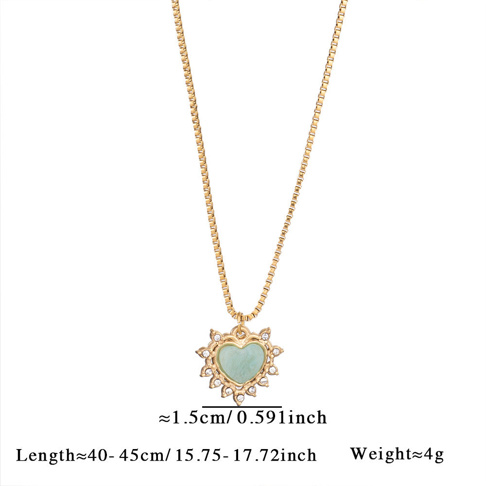 Collar sencillo de acero y titanio con piedras naturales y diseño de amor para mujer