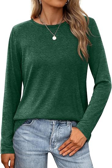 Summer Women Casual Solid Color Round Neck Long Sleeve Blank T-Shirt