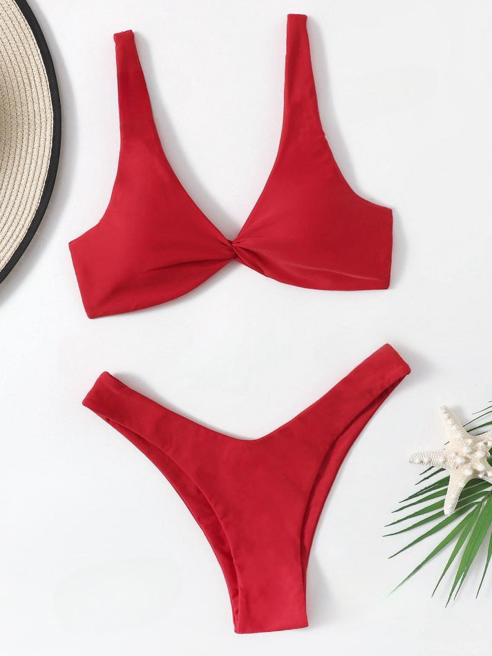 Women Sexy Solid Color Nylon Bikini with Sleeveless Design