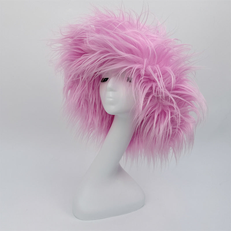 Chapeau de paille en fausse fourrure pour femme, couleurs unies