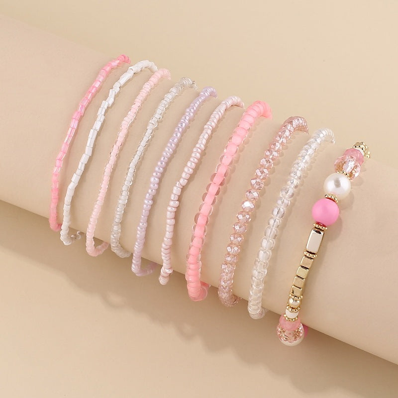 Conjunto de pulseras de perlas de cristal natural de estilo bohemio