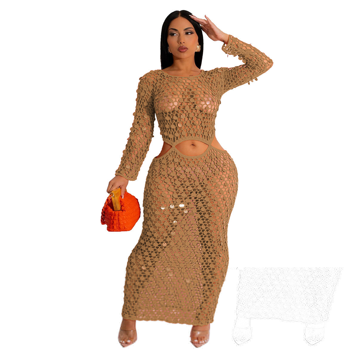 Women Sexy Handmade Knit Cutout Sequin Beach Dress