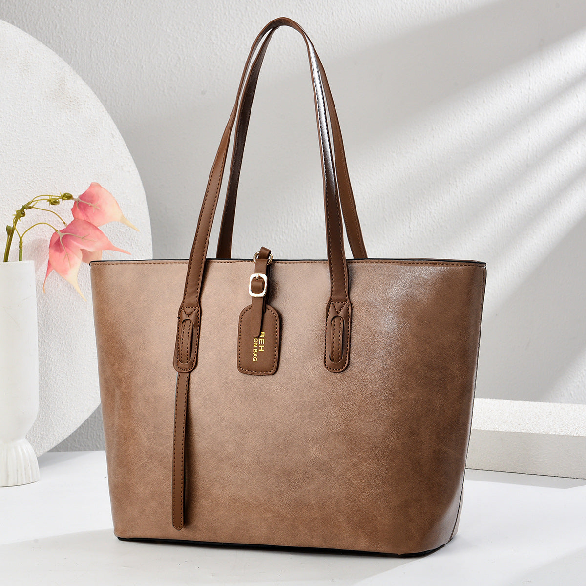 Women Color Blocking PU Leather Tote Bag