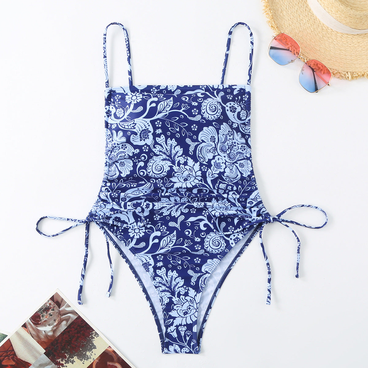 Maillot de bain à cordon de serrage imprimé floral pour femme
