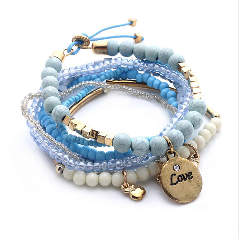 Conjunto de pulseras de cuentas multicapa estilo bohemio retro para mujer