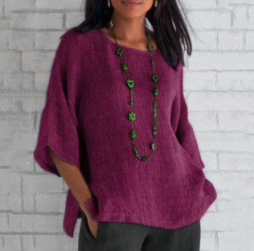 Chemisier femme manches trois-quarts en coton et lin