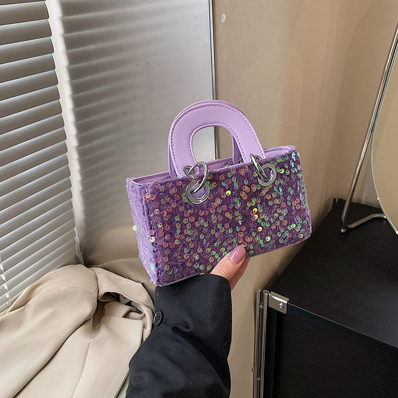 Mini bolso bandolera de verano con lentejuelas brillantes y correa de perlas
