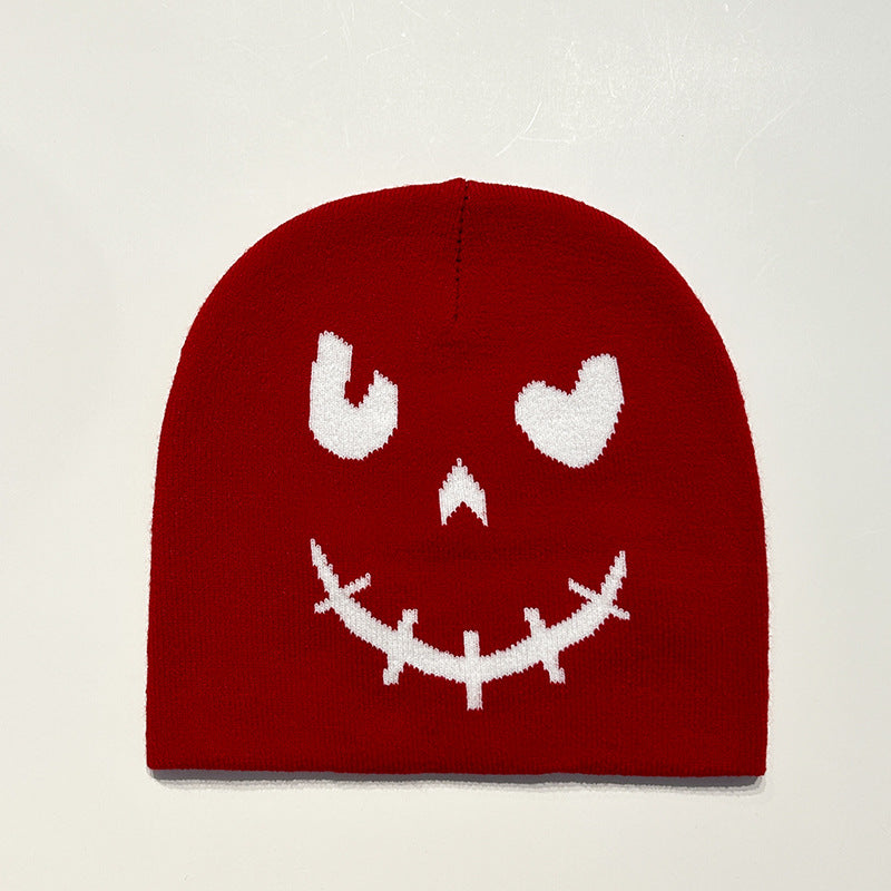 Gorro de lana de punto con cara sonriente de Halloween para invierno