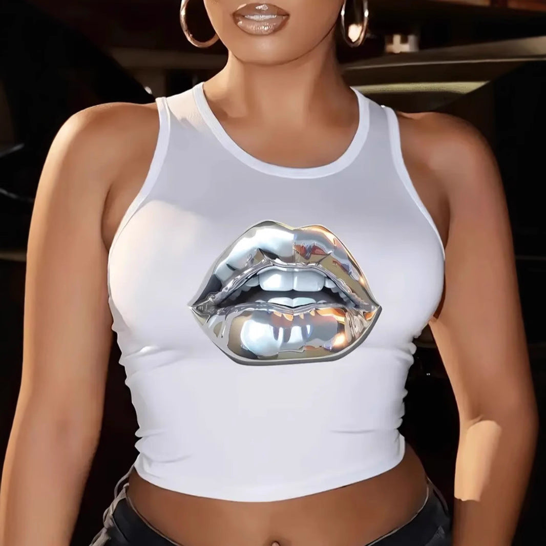 Camiseta sin mangas ajustada con estampado sexy a la moda para mujer, estilo hipster urbano de poliéster