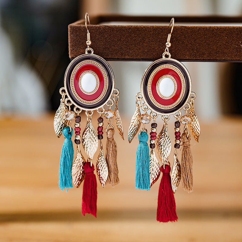 Pendientes con borlas retro de estilo étnico bohemio