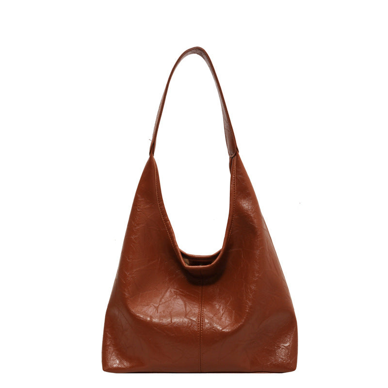 Bolso de mano informal de piel sintética de color liso para mujer