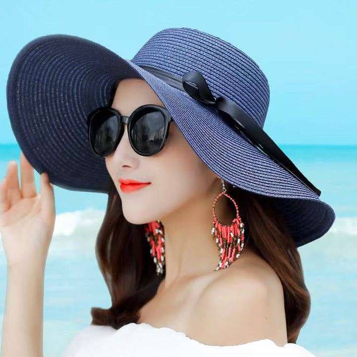 Women Casual Straw Sun Hat with Big Rim and Foldable Design