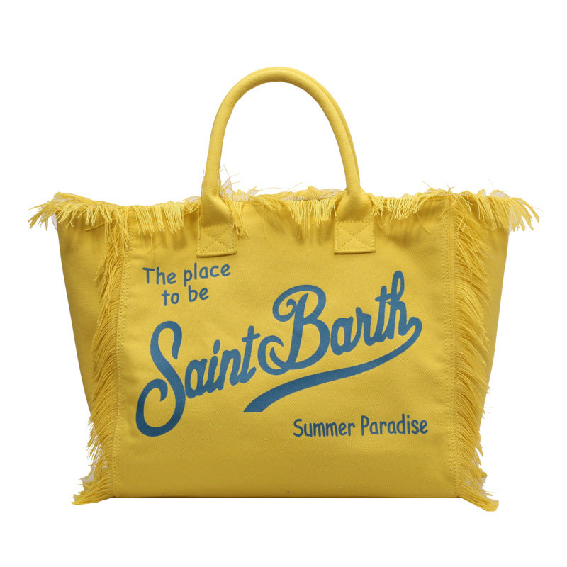 Fashion Tassel Large Capacity Canvas Beach Bag