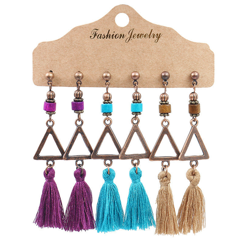 Conjunto de pendientes con borlas creativas retro de estilo étnico bohemio