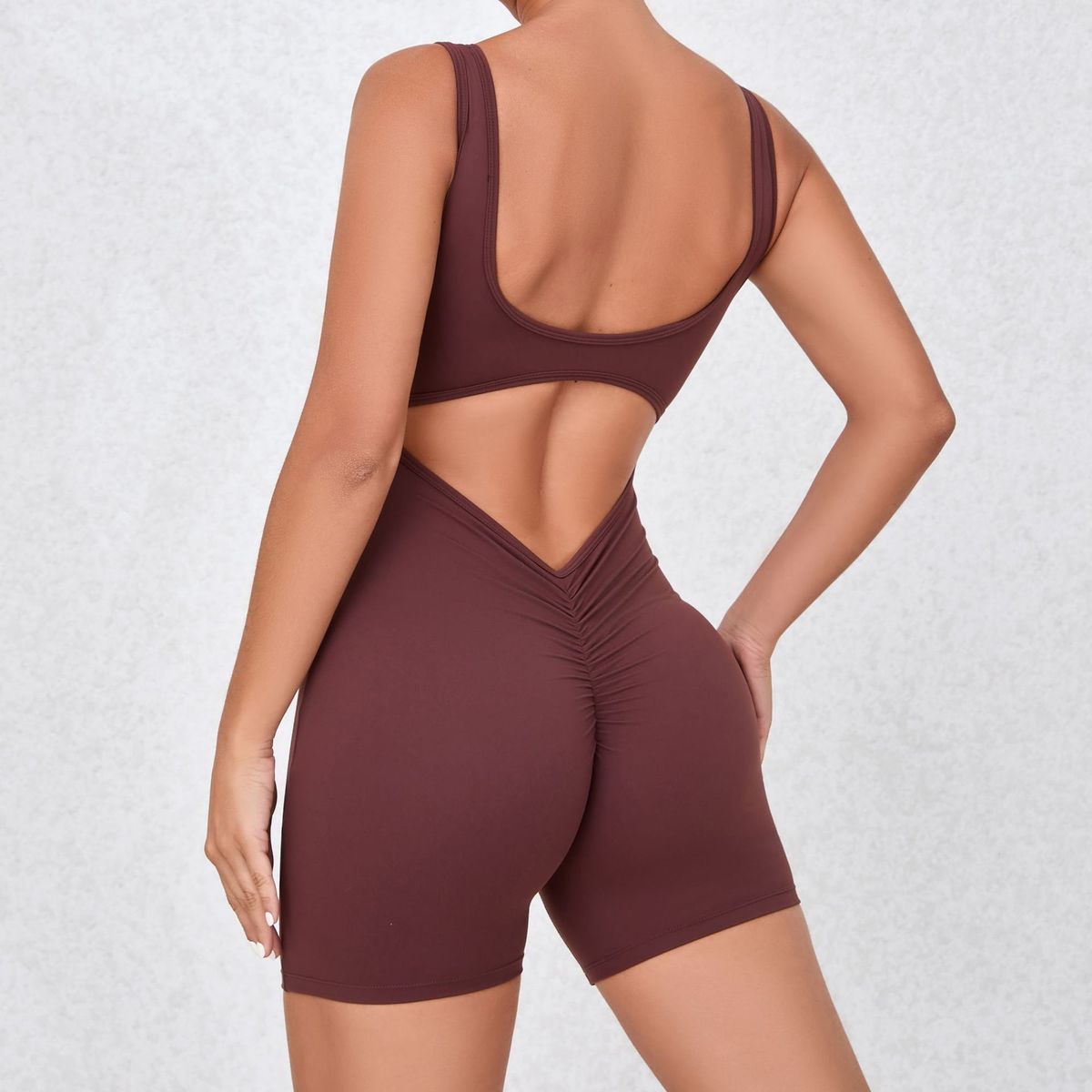Women Fashion Solid Color Backless Sports Rompers