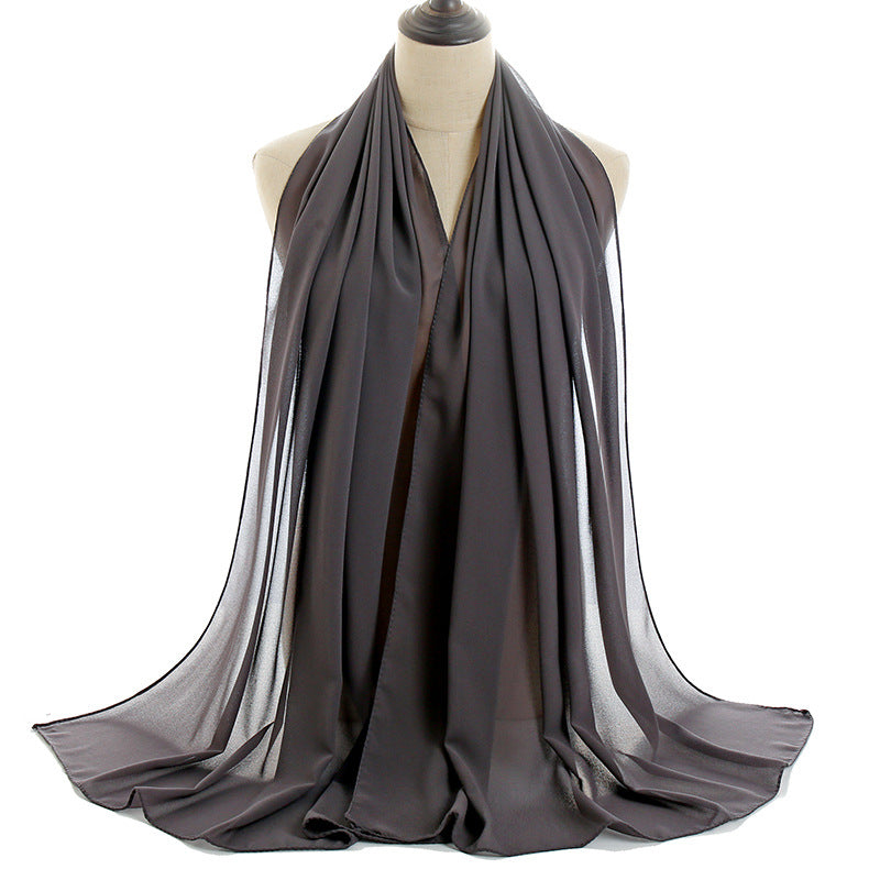 Summer Solid Color Women Pearl Chiffon Bubble Scarf