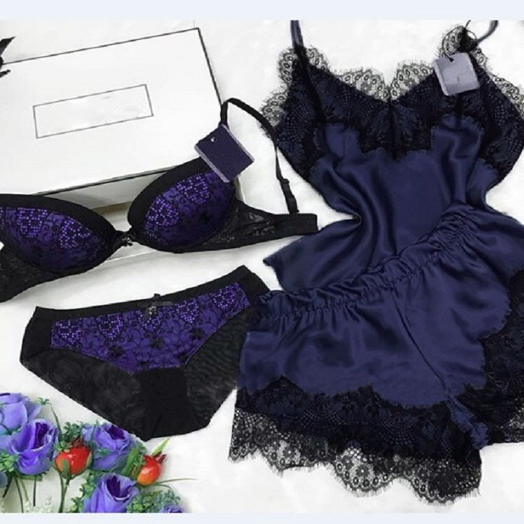 Women Sexy Pajamas Simulation Silk Nightgown Lingerie Sleepwear