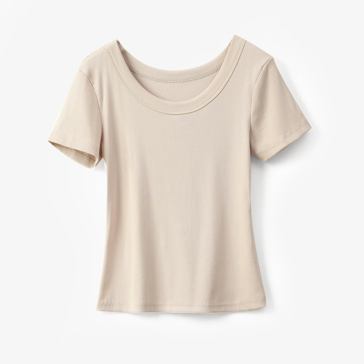 Women Simple Solid Color Round Neck Short Sleeve Blank T-Shirt