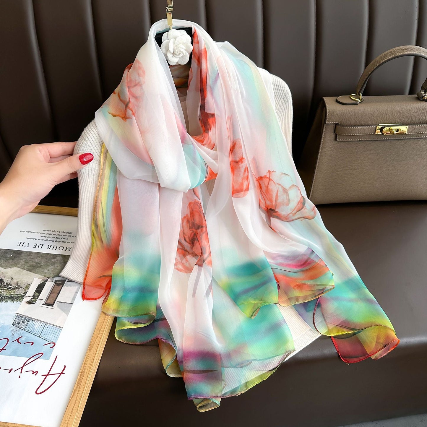 Bufanda de malla con estampado floral de moda de verano para mujer