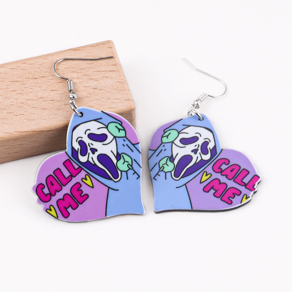 Pendientes de calavera exagerada y divertida de Halloween para mujer