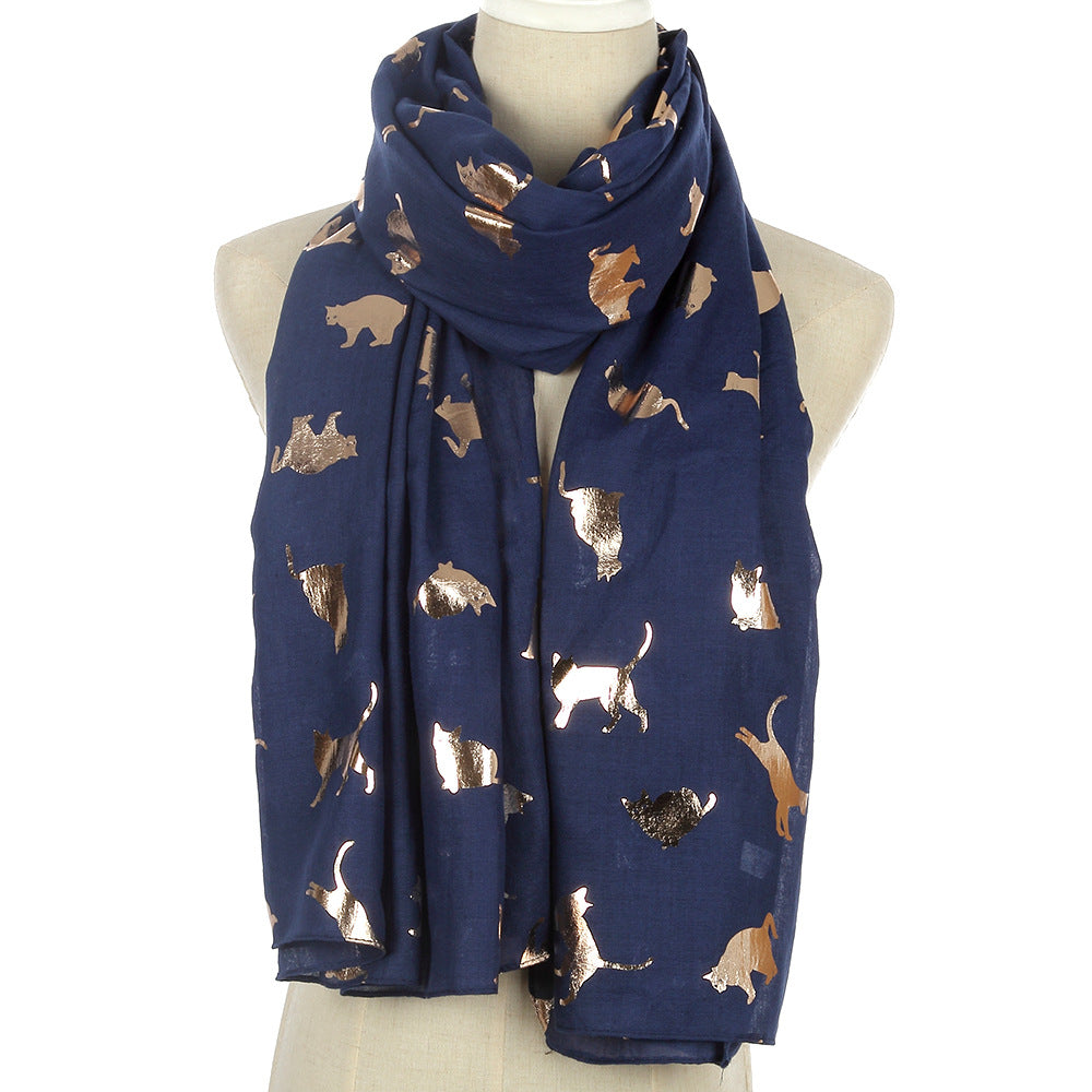 Écharpe en polyester bronzante à motif de chat pour femme