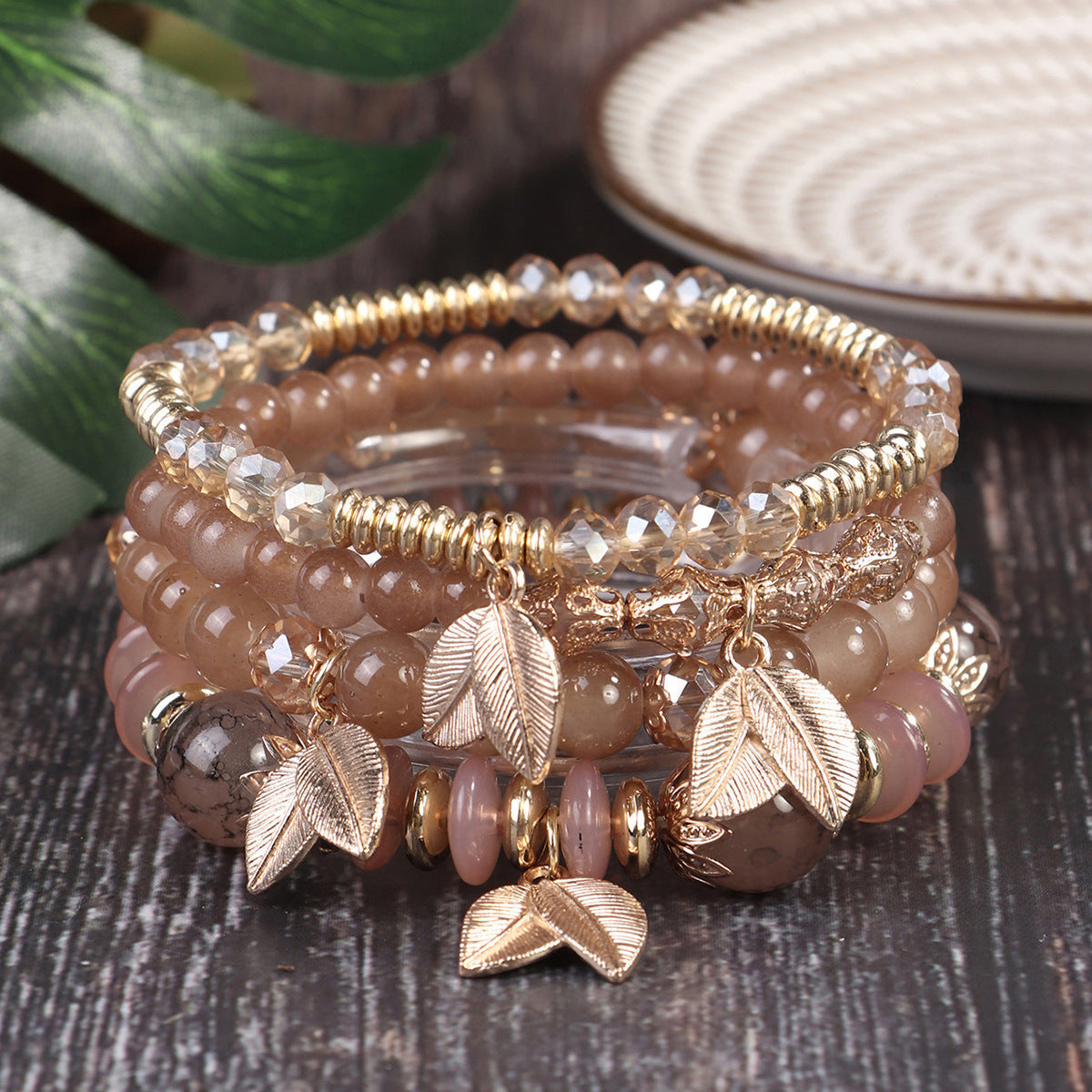 Conjunto de pulseras multicapa con cuentas bohemias