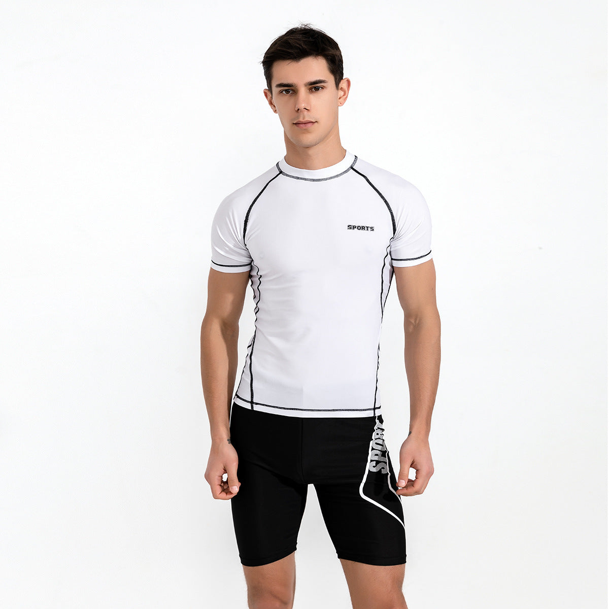 Men Casual Printed Short-Sleeve Swimming Trunks Set
