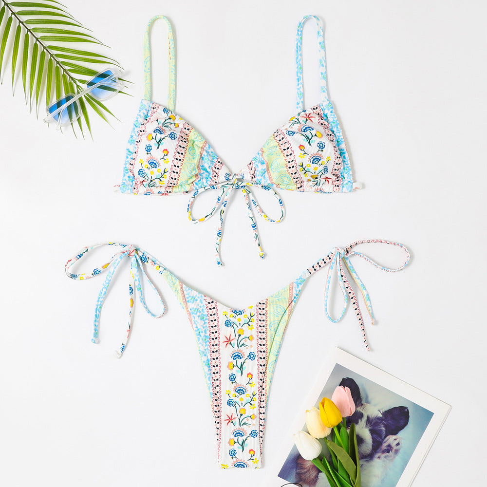 Summer Beach Vacation Women Bikini Tiny Flower Print